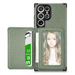For Samsung Galaxy S22 Ultra 5G Carbon Fiber Magnetic Card Holder TPU+PU Case(Green)