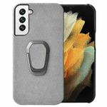 For Samsung Galaxy S22 5G Ring Holder Honeycomb PU Phone Case(Grey)