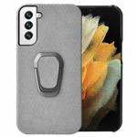 For Samsung Galaxy S22+ 5G Ring Holder Honeycomb PU Phone Case(Grey)