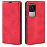 Fo  Xiaomi Redmi K50 Retro-skin Magnetic Suction Leather Phone Case(Red)