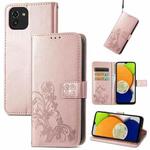 For Samsung Galaxy A03 Four-leaf Clasp Embossed Leather Phone Case(Rose Gold)