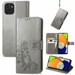 For Samsung Galaxy A03 Four-leaf Clasp Embossed Leather Phone Case(Grey)