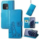 For OnePlus 10 Pro Four-leaf Clasp Embossed Leather Phone Case(Blue)