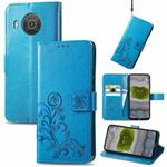 For Nokia X10 Four-leaf Clasp Embossed Leather Phone Case(Blue)
