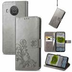 For Nokia X10 Four-leaf Clasp Embossed Leather Phone Case(Gray)