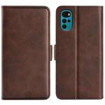 For Motorola Moto G22 4G Dual-side Magnetic Buckle Horizontal Flip Leather Phone Case(Brown)