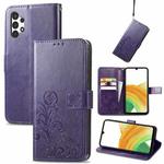 For Samsung Galaxy A13 4G Four-leaf Clasp Embossed Buckle Leather Phone Case(Purple)