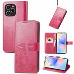 For Honor 60 SE Four-leaf Clasp Embossed Buckle Leather Phone Case(Magenta)