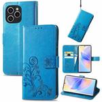 For Honor 60 SE Four-leaf Clasp Embossed Buckle Leather Phone Case(Blue)