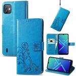 For Wiko Y82 Four-leaf Clasp Embossed Buckle Leather Phone Case(Blue)