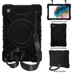 For Samsung Galaxy Tab A8 10.5 2021 X200 / X205 360 Rotation PC+Silicone Tablet Case with Shoulder Strap(Black+Black)