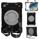 For Samsung Galaxy Tab A8 10.5 2021 X200 / X205 360 Rotation PC+Silicone Tablet Case with Shoulder Strap(Black+Grey)