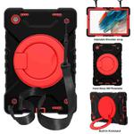 For Samsung Galaxy Tab A8 10.5 2021 X200 / X205 360 Rotation PC+Silicone Tablet Case with Shoulder Strap(Black+Red)