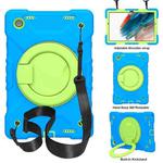 For Samsung Galaxy Tab A8 10.5 2021 X200 / X205 360 Rotation PC+Silicone Tablet Case with Shoulder Strap(Blue+Green)
