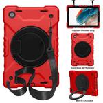 For Samsung Galaxy Tab A8 10.5 2021 X200 / X205 360 Rotation PC+Silicone Tablet Case with Shoulder Strap(Red+Black)