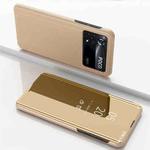 For Xiaomi Poco M4 Pro 4G Plated Mirror Horizontal Flip Leather Case with Holder(Gold)