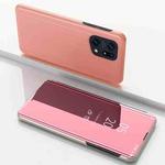 For OPPO Find X5 Plated Mirror Horizontal Flip Leather Case with Holder(Rose Gold)