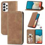 For Samsung Galaxy A73 5G Retro Skin Feel Magnetic Horizontal Flip Leather Phone Case(Brown)