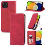 For Samsung Galaxy A03 EU 166mm Retro Skin Feel Magnetic Horizontal Flip Leather Phone Case(Red)