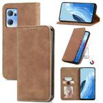 For OPPO Reno7 5G Retro Skin Feel Magnetic Horizontal Flip Leather Phone Case(Brown)