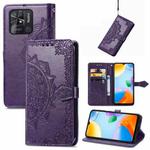 For Xiaomi Redmi 10C Mandala Flower Embossed Flip Leather Phone Case(Purple)