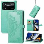 For Xiaomi Poco X4 Pro 5G Mandala Flower Embossed Flip Leather Phone Case(Green)