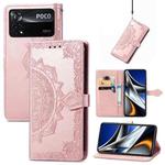 For Xiaomi Poco X4 Pro 5G Mandala Flower Embossed Flip Leather Phone Case(Rose Gold)