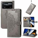 For Xiaomi Poco X4 Pro 5G Mandala Flower Embossed Flip Leather Phone Case(Gray)