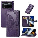 For Xiaomi Poco X4 Pro 5G Mandala Flower Embossed Flip Leather Phone Case(Purple)