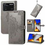 For Xiaomi Poco M4 Pro 4G Mandala Flower Embossed Flip Leather Phone Case(Gray)