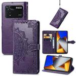 For Xiaomi Poco M4 Pro 4G Mandala Flower Embossed Flip Leather Phone Case(Purple)