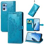 For OPPO Reno7 5G Mandala Flower Embossed Flip Leather Phone Case(Blue)