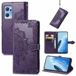 For OPPO Reno7 5G Mandala Flower Embossed Flip Leather Phone Case(Purple)