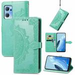 For OPPO Reno7 5G Mandala Flower Embossed Flip Leather Phone Case(Green)