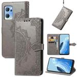 For OPPO Reno7 5G Mandala Flower Embossed Flip Leather Phone Case(Gray)