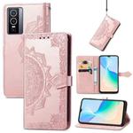 For vivo Y76 5G Mandala Flower Embossed Flip Leather Phone Case(Rose Gold)