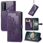 For TCL 30 V 5G Mandala Flower Embossed Flip Leather Phone Case(Purple)