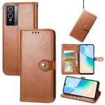 For vivo Y76 5G Retro Solid Color Buckle Leather Phone Case(Brown)
