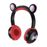 AEC BK7 Cute Bear Children Wireless Bluetooth Headset with LED Light(Black Red)