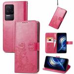 For Xiaomi Redmi K50 Pro Four-leaf Clasp Embossed Buckle Leather Phone Case(Magenta)