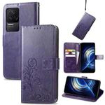 For Xiaomi Redmi K50 Pro Four-leaf Clasp Embossed Buckle Leather Phone Case(Purple)