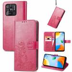 For Xiaomi Redmi 10C Four-leaf Clasp Embossed Buckle Leather Phone Case(Magenta)