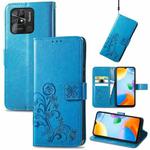 For Xiaomi Redmi 10C Four-leaf Clasp Embossed Buckle Leather Phone Case(Blue)