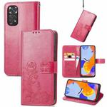 For Xiaomi Redmi Note 11 Pro 4G Global Four-leaf Clasp Embossed Buckle Leather Phone Case(Magenta)
