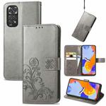 For Xiaomi Redmi Note 11 Pro 4G Global Four-leaf Clasp Embossed Buckle Leather Phone Case(Gray)