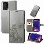 For OPPO Find X5 Pro Four-leaf Clasp Embossed Buckle Leather Phone Case(Gray)