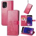 For OPPO Find X5 Four-leaf Clasp Embossed Buckle Leather Phone Case(Magenta)