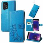 For OPPO Find X5 Four-leaf Clasp Embossed Buckle Leather Phone Case(Blue)