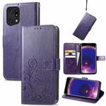 For OPPO Find X5 Four-leaf Clasp Embossed Buckle Leather Phone Case(Purple)
