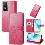 For vivo Y76 5G Four-leaf Clasp Embossed Buckle Leather Phone Case(Magenta)